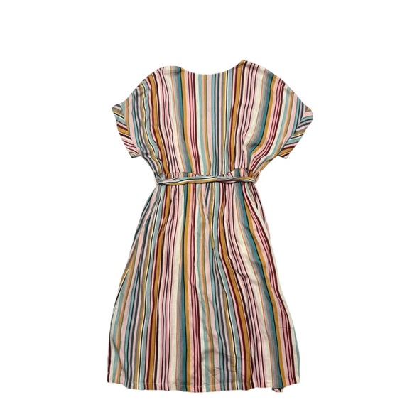 Chelsea & Theodore Linen Rainbow Candy Striped Multicolor V-Neck Shirt Dress 2X - Picture 4 of 6